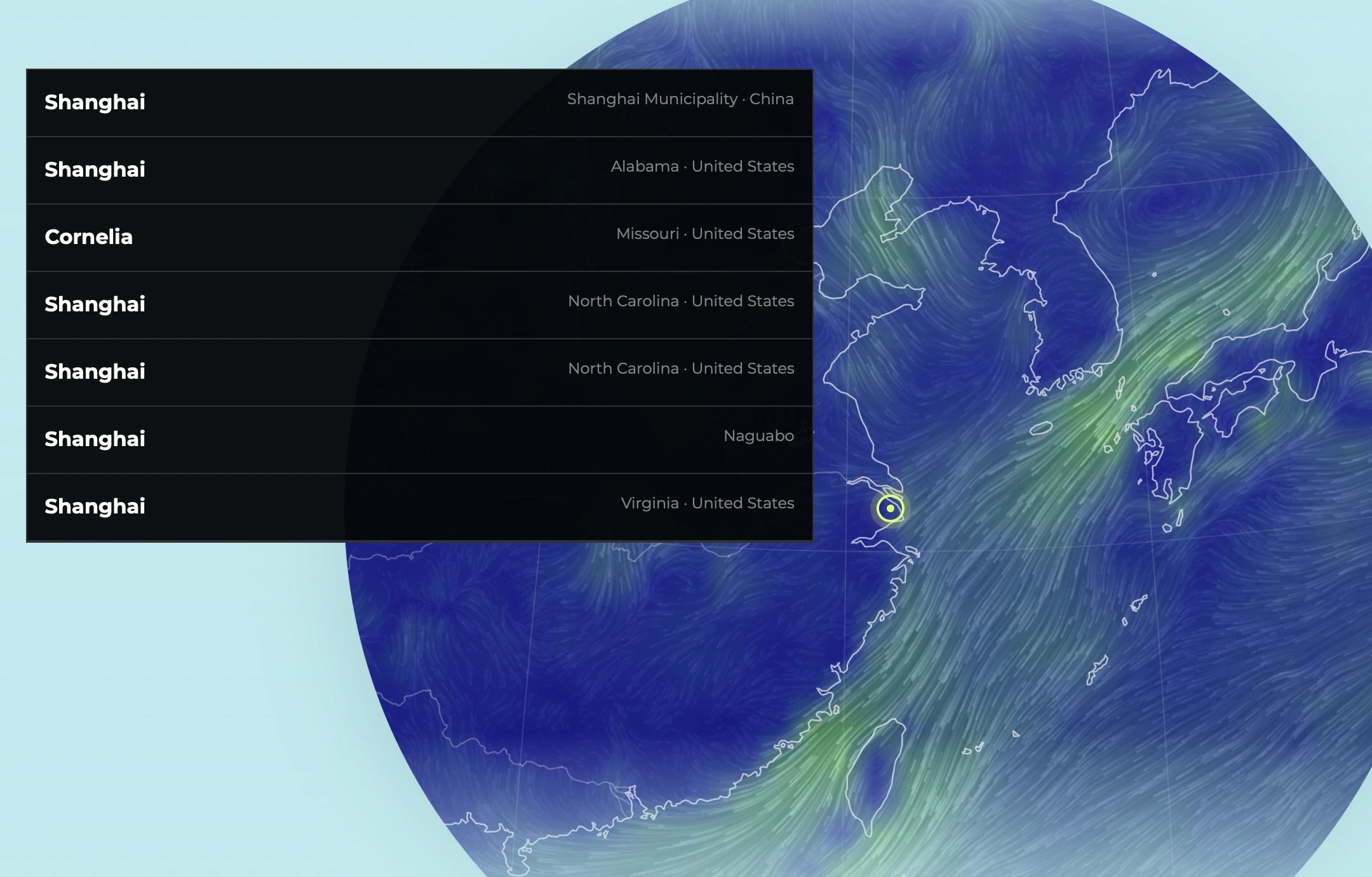 Searching for Shanghai within the global wind field.